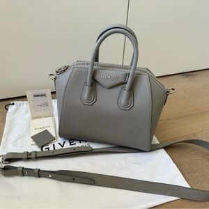 Givenchy Antigona Mini Leather Satchel - Pearl Grey